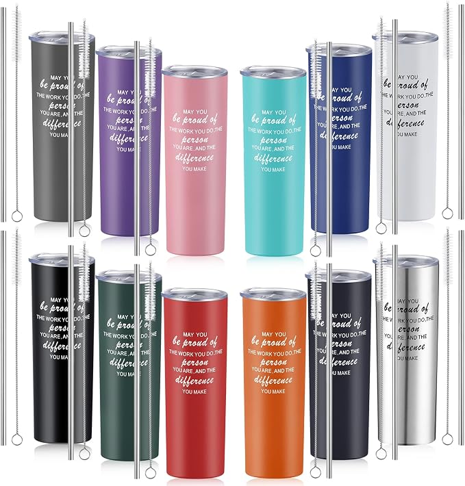Lallisa 12 Sets Thank You Gifts for Men Women Insulated Stainless Steel Travel Tumbler Mug 20oz Inspirational Appreciation Christmas Gifts for Boss Teacher Employee Coworker Friends(Mixed Colors)