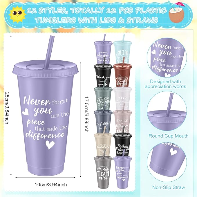Shellwei 36 Pcs Employee Appreciation Gifts Bulk 24 oz Thank You Tumbler with Lid and Straw Mini Spiral Notebooks and Pens Appreciation Gifts for Team Employee Coworkers Teacher (Teamwork)