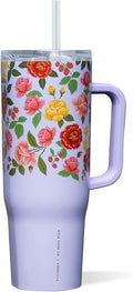 Corkcicle x Rifle Paper Co. Cruiser Insulated Tumbler with Handle & Straw - Keeps Drinks Cold 20 Hours - BPA-Free - Gift for Mom - Great for Mother's Day or Christmas - 40 oz - Roses Purple