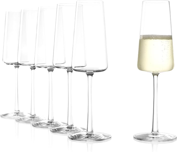 Stölzle Lausitz Champagne Glasses Power 6-Piece Set 8 oz – Elegant Flutes Ideal for Prosecco & Sparkling Wine – Elegant Crystal Champagne Glasses – Dishwasher- & Shockproof