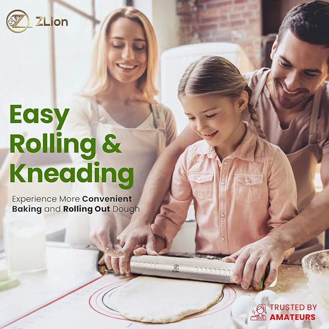 Zlion Rolling Pin with Thickness Rings – Stainless Steel and Corrosion-Resistant Adjustable rolling pin Dough Roller Pins for Baking Pizza, Pastry, Fondant, Pasta, Cookie