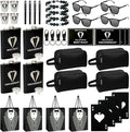 Set 4 Groomsmen Proposal Gifts - Groomsmen Gift Boxes with Leather Bag，Tuxedo Flask, Funnel，Shot Glasse，Poker Card Bottle Openers, Sunglasses, Pen，Bracelet, Card & Gift Bags for Wedding Party