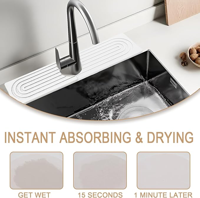 Jiozermi 23.6 Inch Diatomite Faucet Mat for Kitchen Sink, Diatomite Stone Sink Tray Faucet Sink Splash Guard Sink Faucet Absorbent Mat for Kitchen Bathroom Fucet Sink(23.6" x 3.9",White)