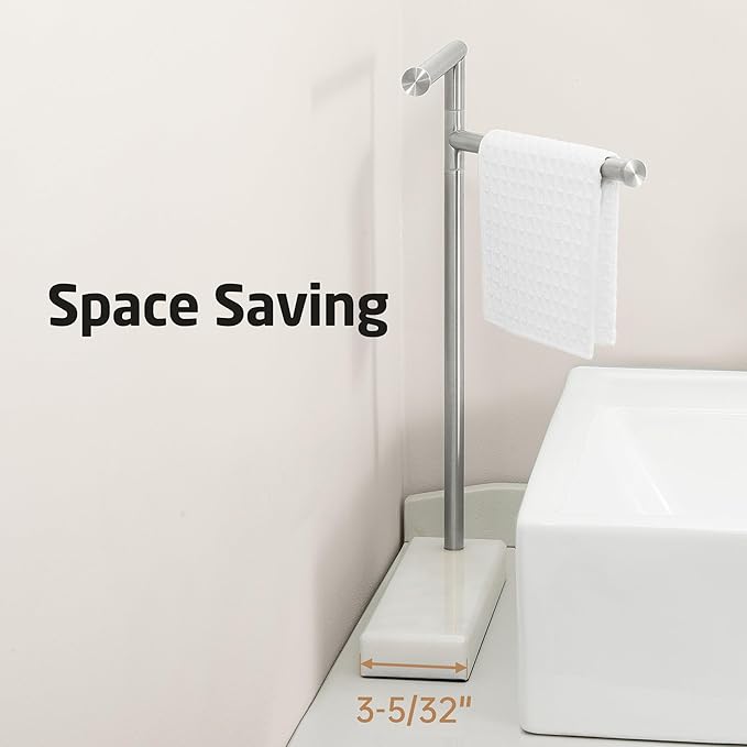 KES Hand Towel Holder Stand for Bathroom, Countertop Towel Stand Swivel with Marble Base, 17.3" 2 Arms Hand Towel Holder Freestanding Counter Top 18/8 Stainless Steel Brushed Finish, BTH233A-2