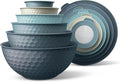 COOK WITH COLOR Mixing Bowls with Lids - 12 Piece Plastic Nesting Bowls Set includes 6 Prep Bowls and 6 Lids, Microwave Safe Mixing Bowl Set, Blue Embossed