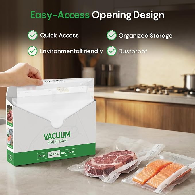 FRESKO 200 Pack 8"x12"Vacuum Sealer Bags, Heavy Duty Commercial Grade Precut Storage Bag, Sous Vide Vacuum Safe, BPA Free