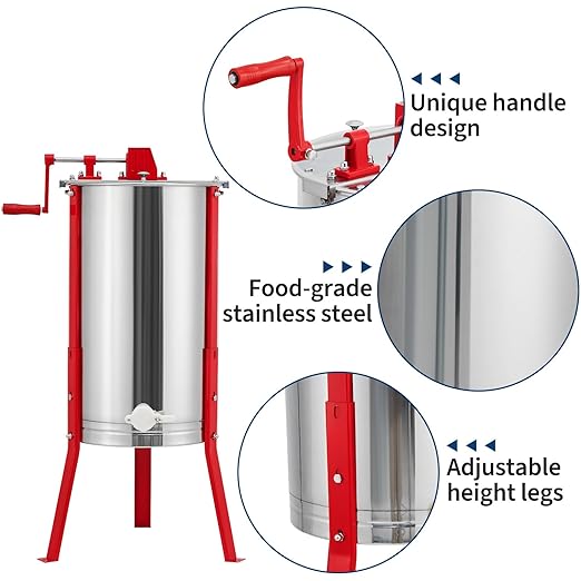 3 Frame Honey Extractor, Manual Stainless Steel Beekeeping Equipment, Honeycomb Drum Spinner with Transparent Lid & Adjustable Stand for Apiary Home Kitchen