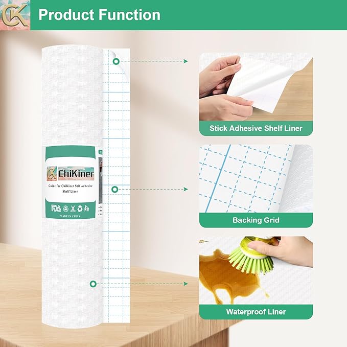 Self-Adhesive Shelf Liner Kitchen Liner, Waterproof Backed Paper Easy Peel and Stick Contact Liner Without Residue for Decor Your Desk Surface, Kitchen Countertops (White, 17.5 x 393.7 inches)