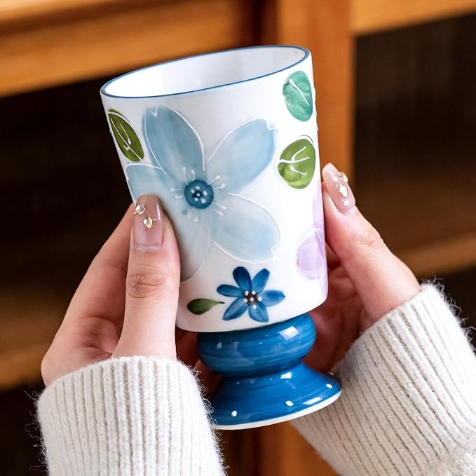 KAMMAK Ceramic Mug - Hand-Painted Coffee and Tea Mug - 400ML Vintage Breakfast Cups - Cute Mugs for Women - Ideal for Birthday - Afternoon Tea & Housewarming Gifts, GX016