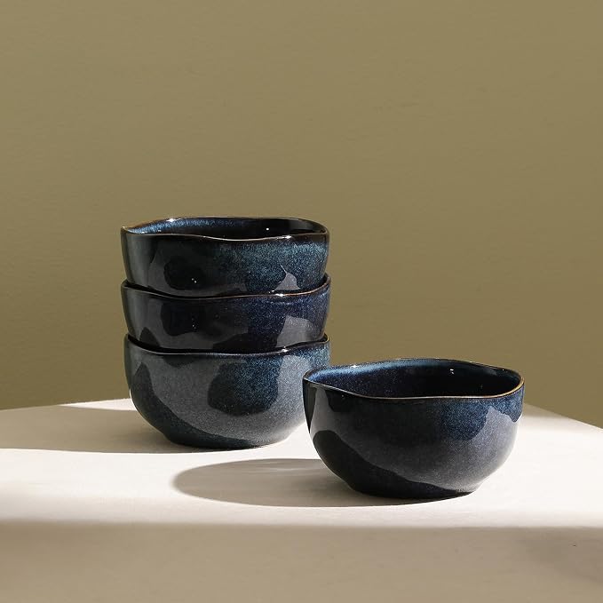 Stone Lain Mirella 4-Piece Bowl Set Stoneware, Dishwasher and Microwave Safe Cereal Bowls, Blue