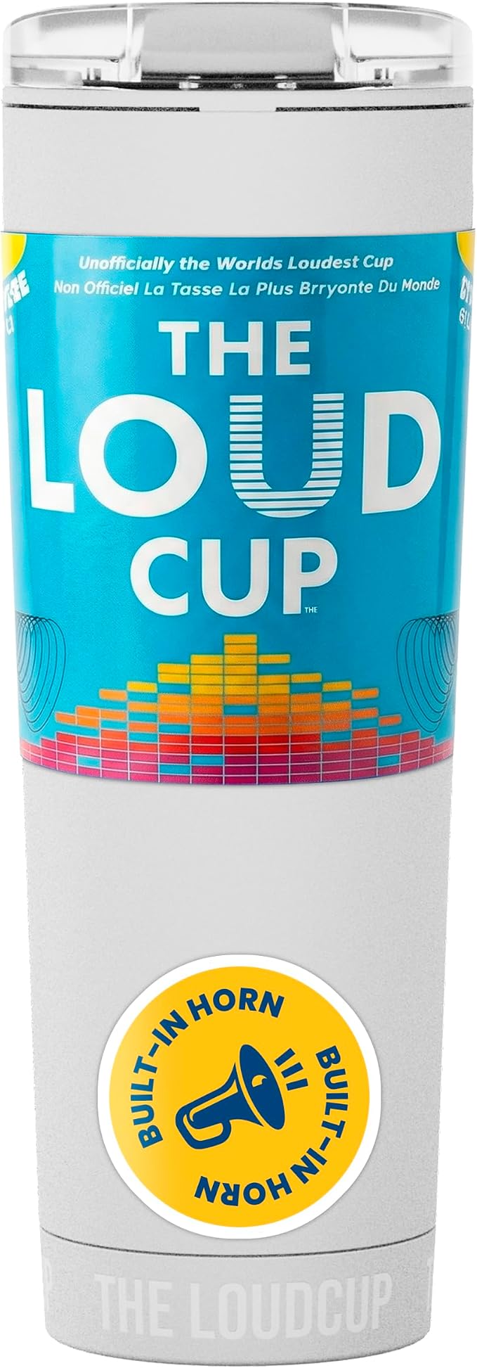 The LoudCup Blow Horn Tumbler, Cheer & Sip 2-in-1 Reusable Water Bottle with Built-In Horn for Sports Games, Tailgates, Parties & Events, BPA-Free, 23 oz, Ice White