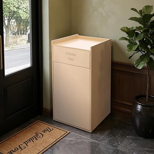 30 Gallon Commercial Trash Can, Wooden Trash Can Cabinet with Tray Holder Garbage Can withTrash Bag for Restaurants, Cafes, Kitchens, and Offices, Durable Garbage Receptacle (Wood Color)