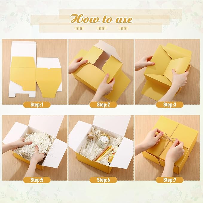 Reallnaive 6 Sets Baby Shower Prizes for Game Winners, Baby Shower Favors Including Glass Cup Scented Candles Hand Cream Pens Gift Box with Raffia for Gender Reveal Wedding Bridal Party Prizes(Yellow)