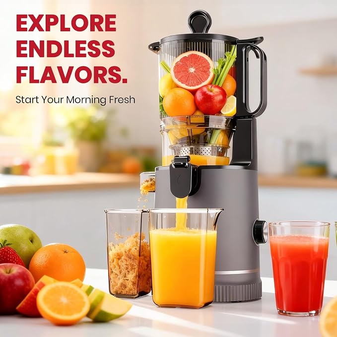 Laudlife Cold Press Juicer with 5.9" Wide Feed Chute, Integrated 100oz Capacity Hopper & Strainer Design, Easy Clean & BPA Free, Slow Masticating Juicer Machines for Whole Fruits Vegetables