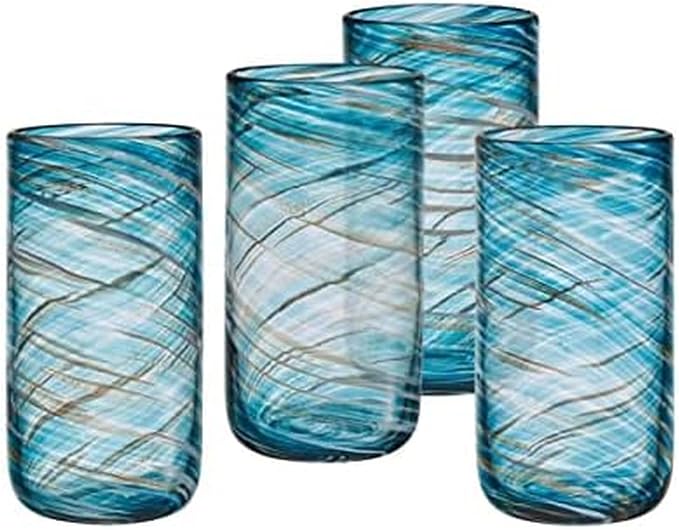 Mikasa Color Swirl Highball Tumbler Cups, Set of 4, Blue