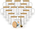 AGH 16pcs 11 oz Sublimation Mugs Blanks, White Coffee Ceramic Mugs Bulk, Plain Mug Cups for Sublimation with Bamboo Lids and Stainless Steel Spoon For Coffee, Soup, Tea, Milk, Latte