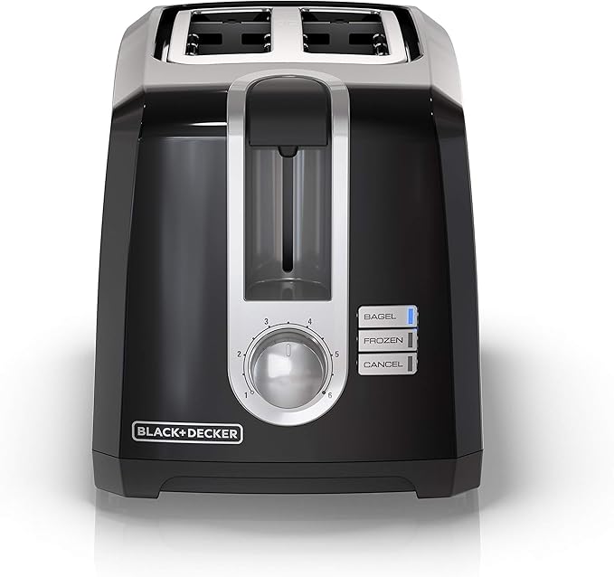 BLACK+DECKER 2-Slice Toaster, Extra Wide Slots for Bagels & Thick Bread, 6 Browning Settings, Removable Crumb Tray, Cancel Button, 850W, Black (Pack of 2)