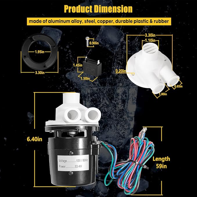 APTA92P10WD1 Water Pump Motor Assembly For Hoshizaki APTA92P10WD1 Ice Machine Equivalent, 120V 53.4W 0.4 Amp, Replace for KM500MAH, KM630MAH, KM900MAH