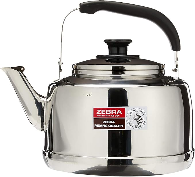Extra Large Size 7.5 Liter Zebra Polished Mirror Finish Stainless Steel Whistling Canister Stovetop Teakettle Tea Kettle Teapot, Gas Electric Induction Compatible