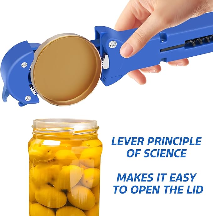 7 in 1 Jar Opener Bottle Opener and Wine Opener for Seniors with Arthritis, Weak Hands, Multi Retractable Magnetic Can Opener, Original Kitchen Lid Opener Tool (Blue)