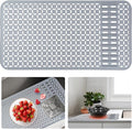 Silicone Sink Mat 26''x14'' Kitchen Sink Protector Mat With DIY Drain Hole, Grey Farmhouse Silicone Sink Mat Protector 1pcs Kitchen Sinks Accessories