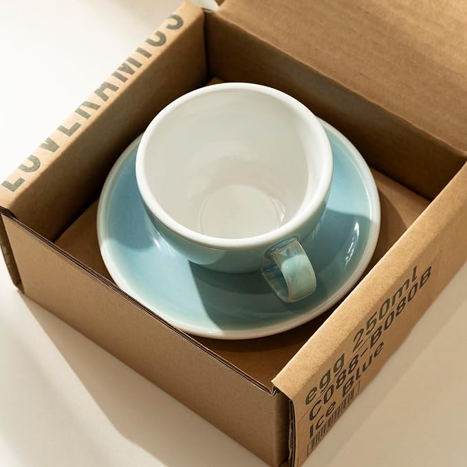Loveramics Coffee Cup Ceramic, 8 oz Latte Art Cup with Saucer for Cappuccino, Tea, Espresso, Thick - walled stoneware Cappuccino mug Set for Cafe and Barista - Potters Colours (Ice Blue, 8OZ)