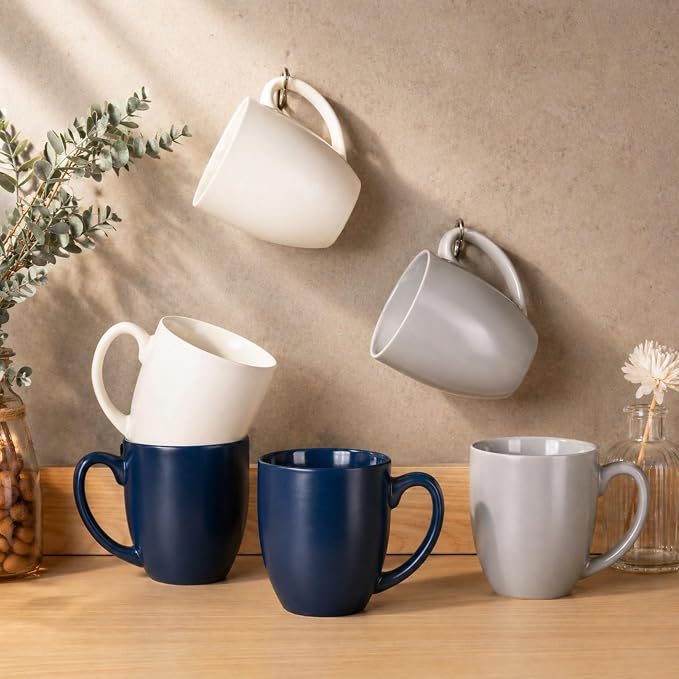 AmorArc 16oz Coffee Mugs Set of 6, Large Ceramic Coffee Mugs for Man, Woman, Dad, Mom, Modern Coffee Mugs with handle for Tea/Latte/Cappuccino/Cocoa. Dishwasher&Microwave Safe, Multi-Color