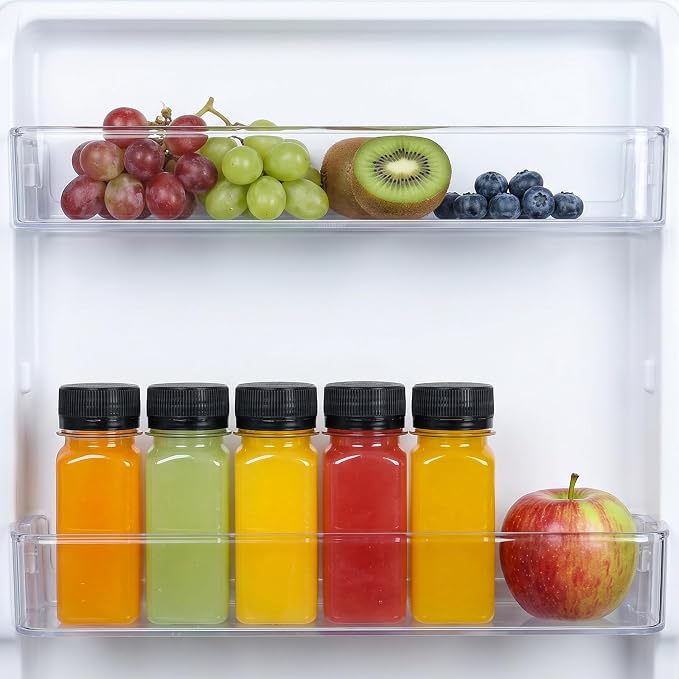 TOMNK 12pcs 2oz Plastic Shot Juice Bottles with Caps, Reusable Clear Bulk Beverage Containers for Ginger Shot, Juice, Milk and Other Beverages