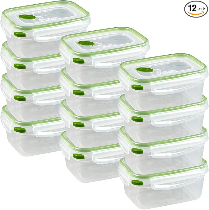 Sterilite Ultra-Seal 4.5 Cup Rectangle, Airtight Food Storage Container, Latching Lid, Microwave and Dishwasher Safe, Clear With Green Gasket, 12-Pack