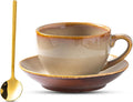 Porcelain Coffee Cup with Saucer Spoon, Vintage Design Ceramic Latte Art Cappuccino Barista Espresso Tea Cup with Saucer (11.6 oz, 350ml, Honey Pomelo Yellow)