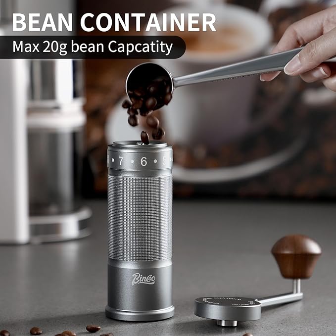 Bincoo Manual Coffee Grinder Manual Foldable Handle– Espresso Hand Coffee Grinder Burr,Compact and Portable for Home/Travel/Camping(Gray)