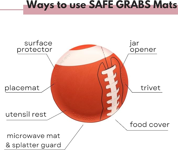 Safe Grabs: Original Microwave Mat as Seen on Shark Tank | Splatter Guard, Trivet, Hot Pad, Pot Holder, Minimize Mess (BPA Free, Heat Resistant, Dishwasher Safe), Football
