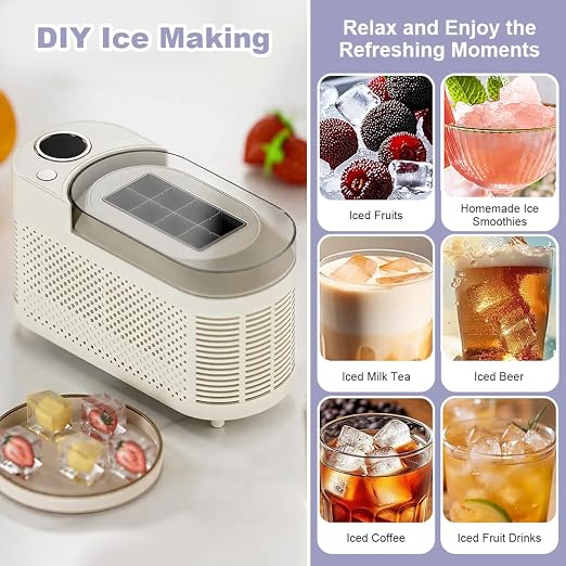 Countertop Portable Small Mini Ice Maker - 8 Ice Cubes Ready in 15 Mins, Comes with Car Power, DIY Ice Making & Easy Ice Release, Suitable for Home, Kitchen, RV & Camping