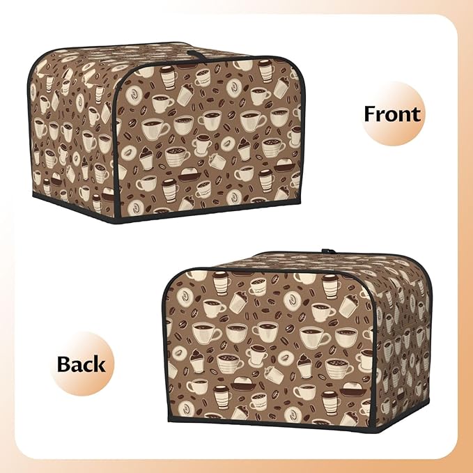 Toaster Cover 4 Slice Coffee Pattern Bean Kitchen Small Appliance Covers with Pockets Dust and Fingerprint Protection