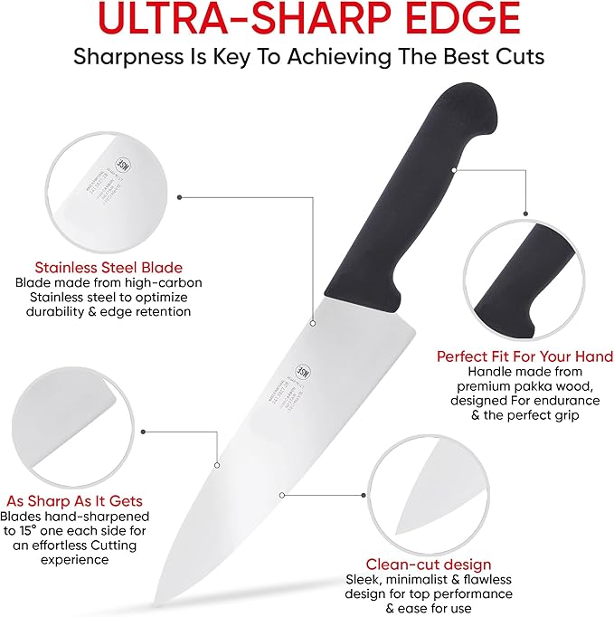 Chef knife. ICEL Cutlery 8-inch Chefs Knife.(Knife Care, Sharpening Instructions Included) Great for chopping, mincing and dicing.
