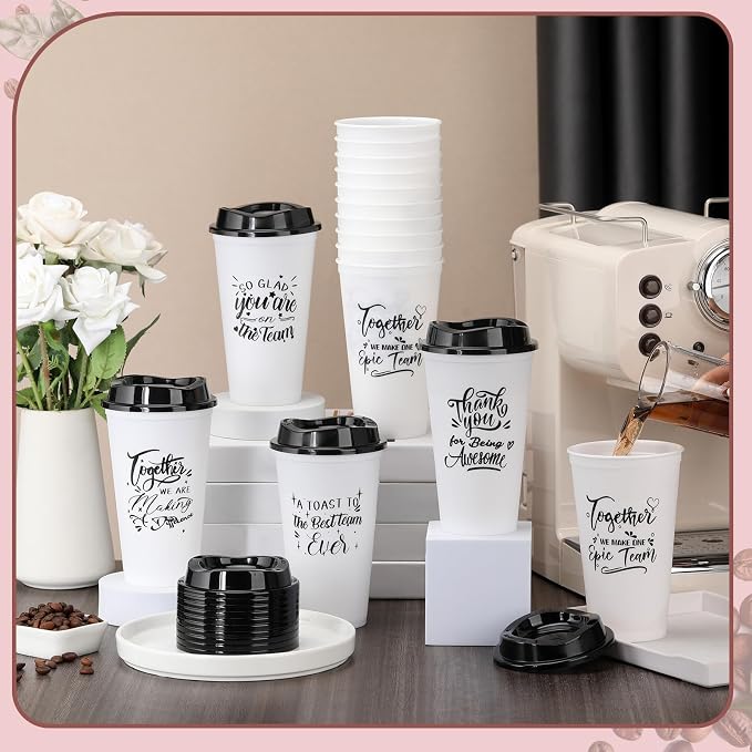 Pickmesh 15 Pcs Employee Appreciation Gifts Bulk 16 oz Plastic Tumblers with Lids Graduation Teacher Appreciation Gifts Reusable Coffee Cups for Staff Volunteer Coworker Team (White)