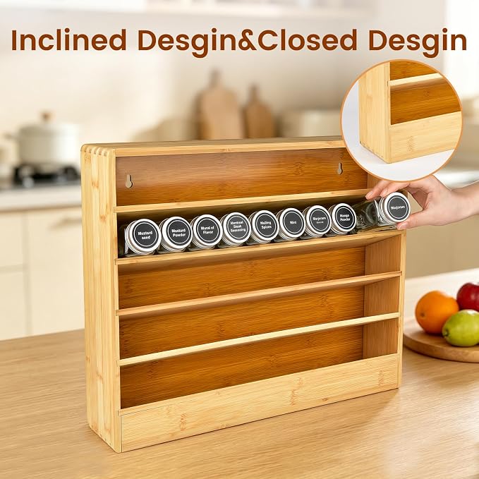 Bamboo Tiered Spice Rack Organizer for Cabinet,Wooden Seasoning Rack for Countertop, Cupboard, Pantry, Kitchen (Spice Jars Not Included)