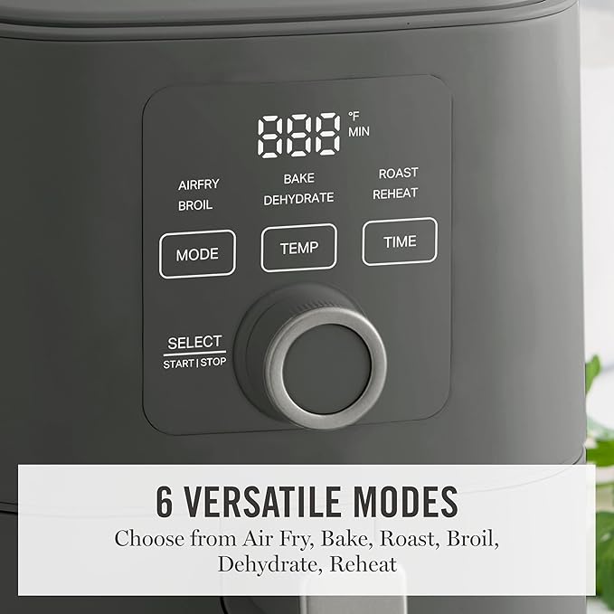 Martha Stewart 6QT Air Fryer, 6-in-1, Bake, Broil, Roast, Air Fry, Dehydrate, Reheat, Ceramic Non-Stick Basket, Crispy Results Fast, 400°F Max Temp, Shake Reminder, Auto Shut-Off, Caviar Gray