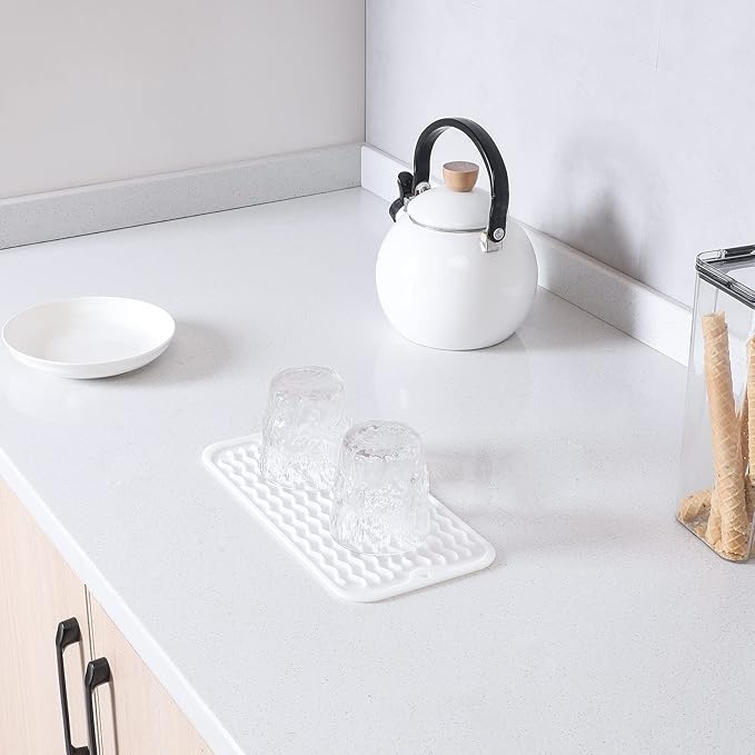 MicoYang Silicone Dish Drying Mat for Multiple Usage,Easy clean,Eco-friendly,Heat-resistant Silicone Mat for Kitchen Counter or Sink,Refrigerator or Drawer Liner White S 12 inches x 6 inches