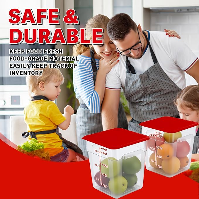 2 Pack Square Food Storage Container With Lid,12-22 Quart Commercial Storage Box With Scale & Handle,Cake Making,Dough Marinating Meat,Kitchen Supplies (Polycarbonate, 19 Quart)