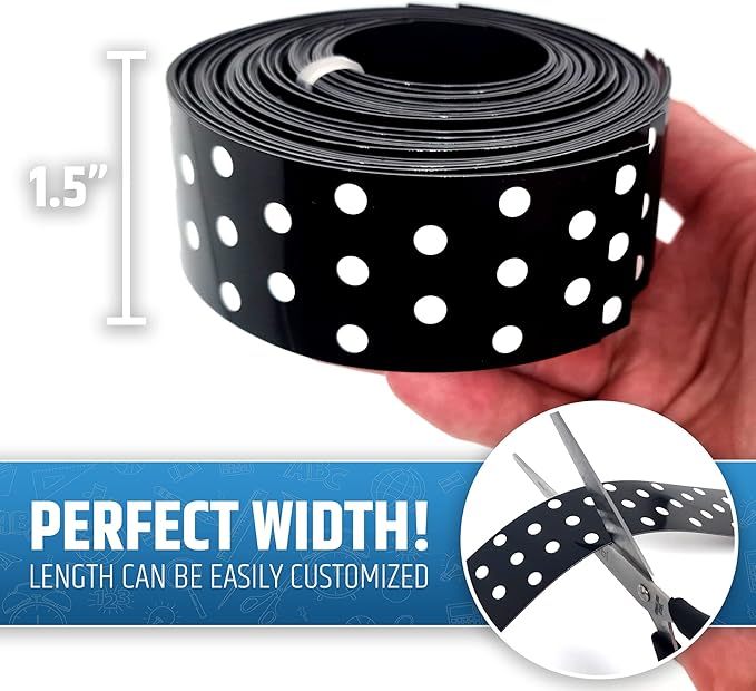 Strong & Wide Magnetic Borders for Classroom Whiteboard - Visible Magnetic Strips for Teachers (4 Designs Available) | Straight Polka Dot - Black | 12 Strips of 24X1.5 Inch - 24 Feet Total