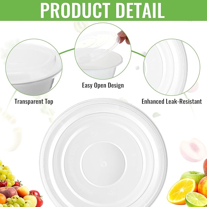 Nuenen 100 Pcs 16 oz Round Meal Prep Containers with Lids Plastic Containers Meal Prep Lunch Box Bowls Take out Food Storage Bento Box Microwavable Freezer Safe(White)