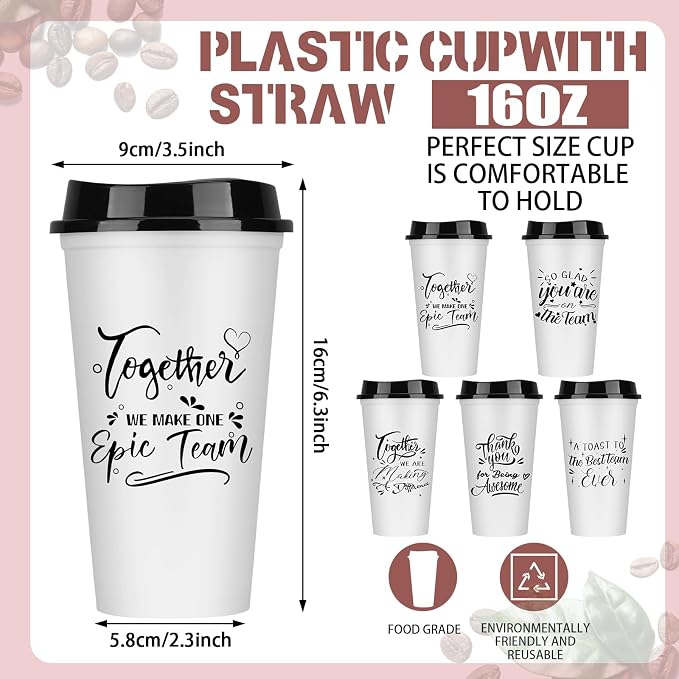 Pickmesh 15 Pcs Employee Appreciation Gifts Bulk 16 oz Plastic Tumblers with Lids Graduation Teacher Appreciation Gifts Reusable Coffee Cups for Staff Volunteer Coworker Team (White)