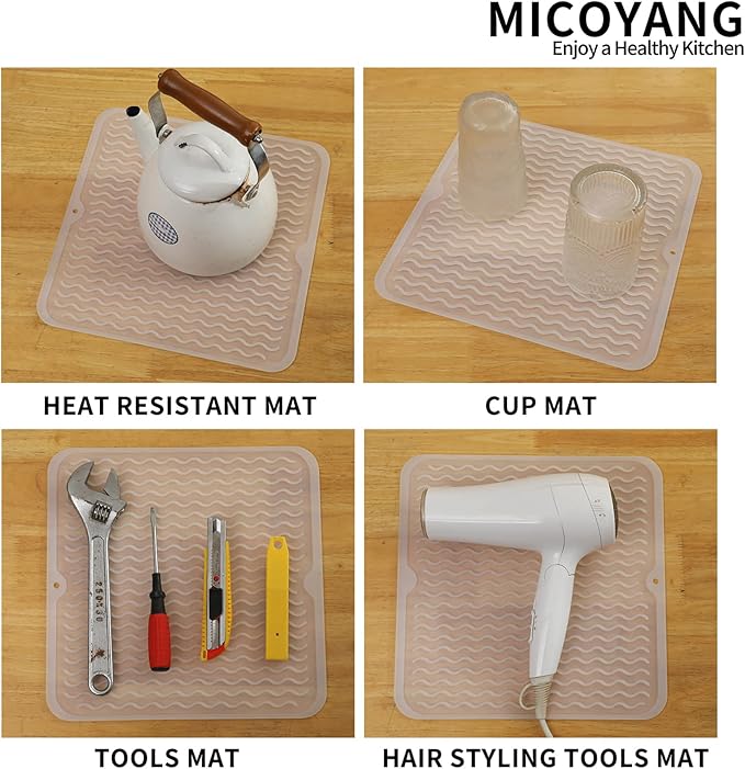 MicoYang Silicone Dish Drying Mat for Multiple Usage,Easy clean,Eco-friendly,Heat-resistant Silicone Mat for Kitchen Counter or Sink,Refrigerator or Drawer liner Translucent M 12 inches x 12 inches