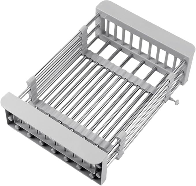 Kitchen Sink Drain Basket Adjustable Over Dish Drying Rack Stainless Steel Drain Basket for Vegetables Fruits Plates Fruits (Silver,Big)