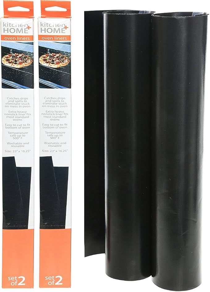Kitchen + Home Oven Liner Set of 4 – Large Heavy Duty PFOA & BPA Free – Non-stick Reusable Oven Liner for Gas, Electric & Microwave Ovens – Works as Baking Mat & Grill Mat