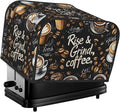 Coffee Theme Covers for Toasters 4 Slice,Cute Funny Bread Machine Cover with Handle,Washable Stain Resistant Kitchen Small Appliance Cover Dining Decor