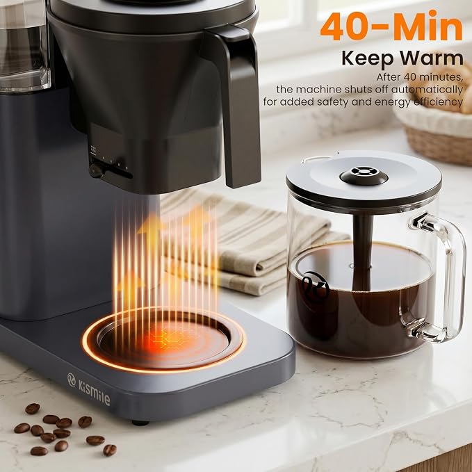 Kismile 8-Cup Coffee Maker, SCA Certified Hot & Cold Brew Coffee Machine, 6-Min Quick Brew, Magnetic Anti-Drip, Adjustable Flow Control, Keep Warm, Dishwasher Safe, DIY Manual Mode, Starry Gray