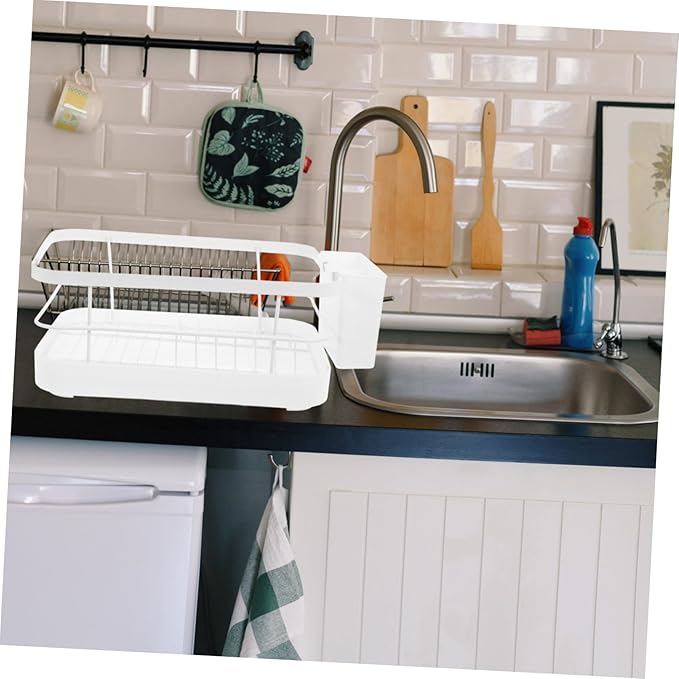 OUNONA Kitchen Tableware Drainer Rack Dish Drying Racks for Kitchen Counter Dish Bowl Drain Easy Installation White