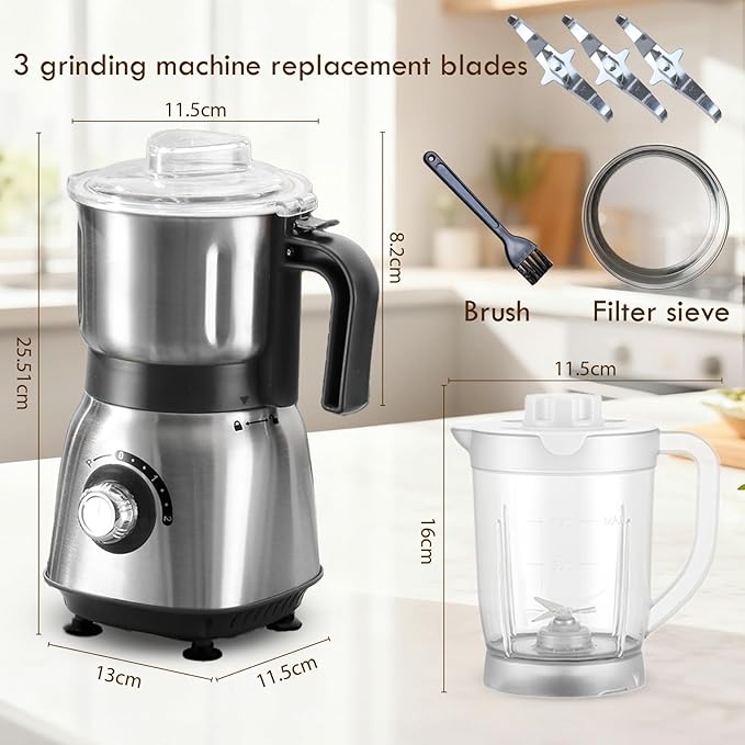 Mixer Grinder For Kitchen - Dry Grinding Cup For Grinding Spices, Nuts, Grains, And Coffee. Comes With A 750ml Fruit Juicer Cup. (Black+cup)